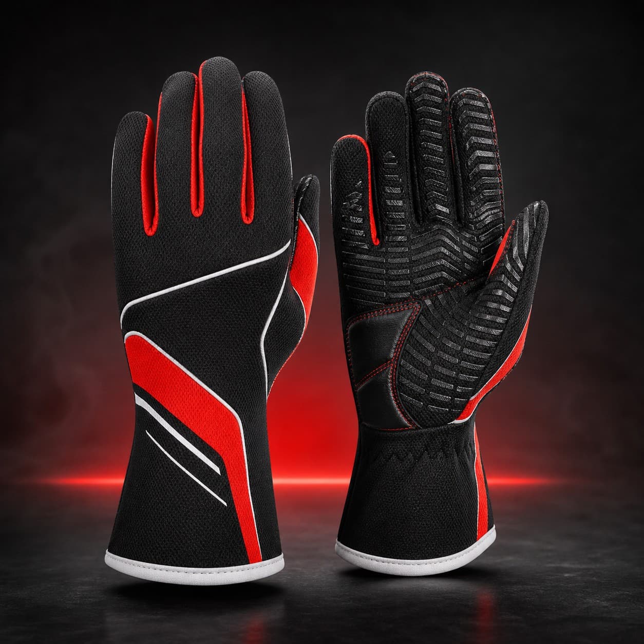 Lightweight karting gloves with breathable materials and anti-slip palms by Pro Race Products Intl