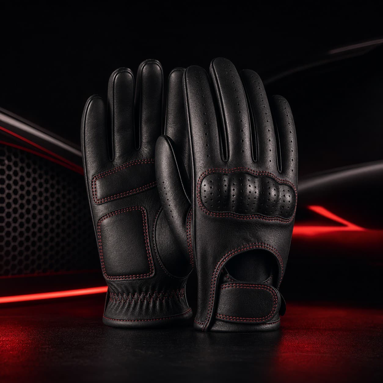 Leather style driving gloves with premium grip and motorsport finish by Pro Race Products Intl