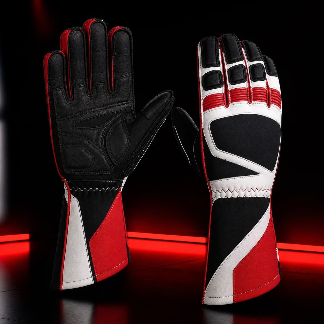 Private label racing gloves prepared for custom brand manufacturing by Pro Race Products Intl